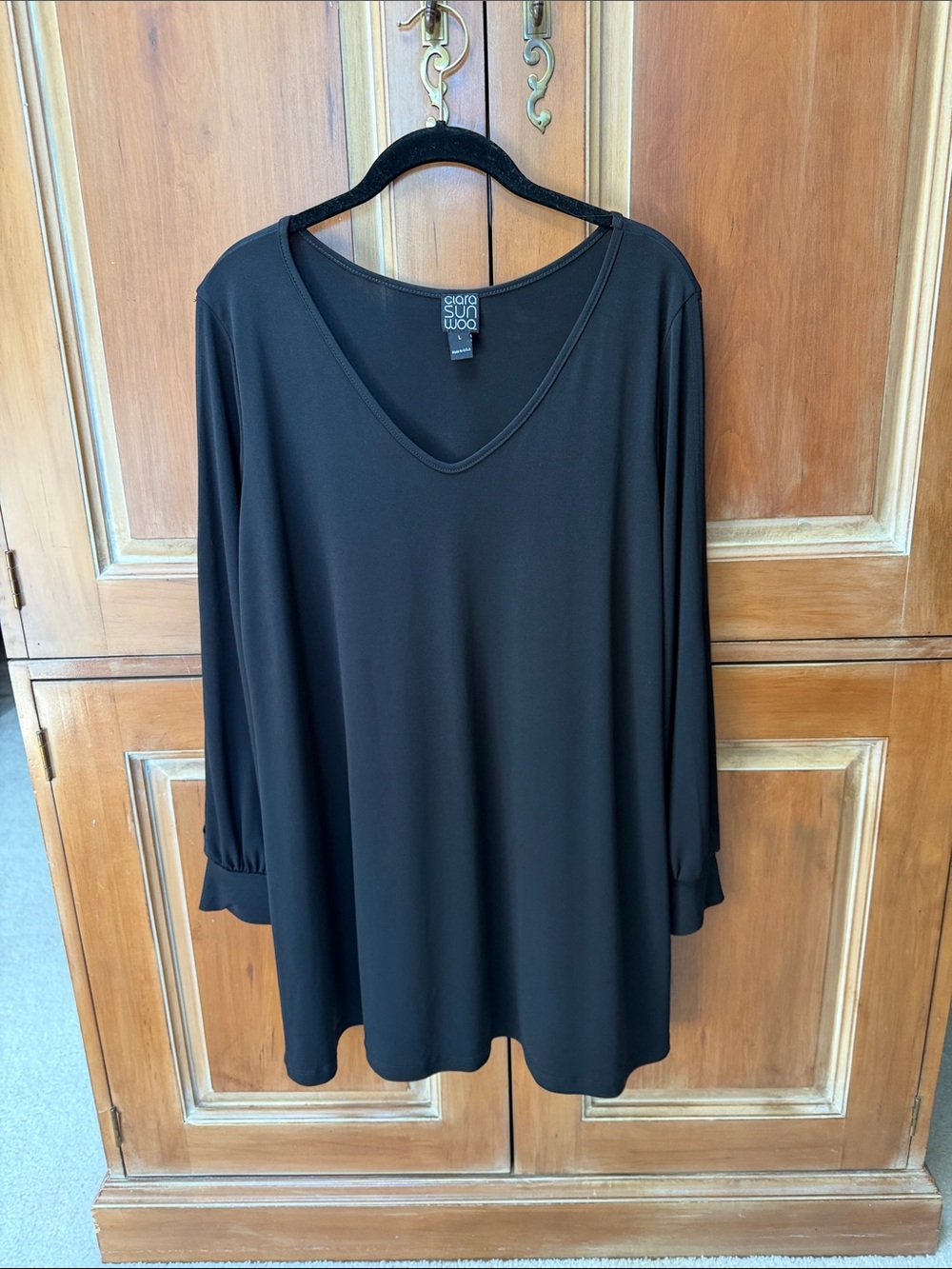 CLARA SUNWOO Black V-Neck Tunic with 3/4 Sleeve